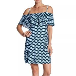 Tart Tacita Off Shoulder Short Dress Navy Ikat Size Large